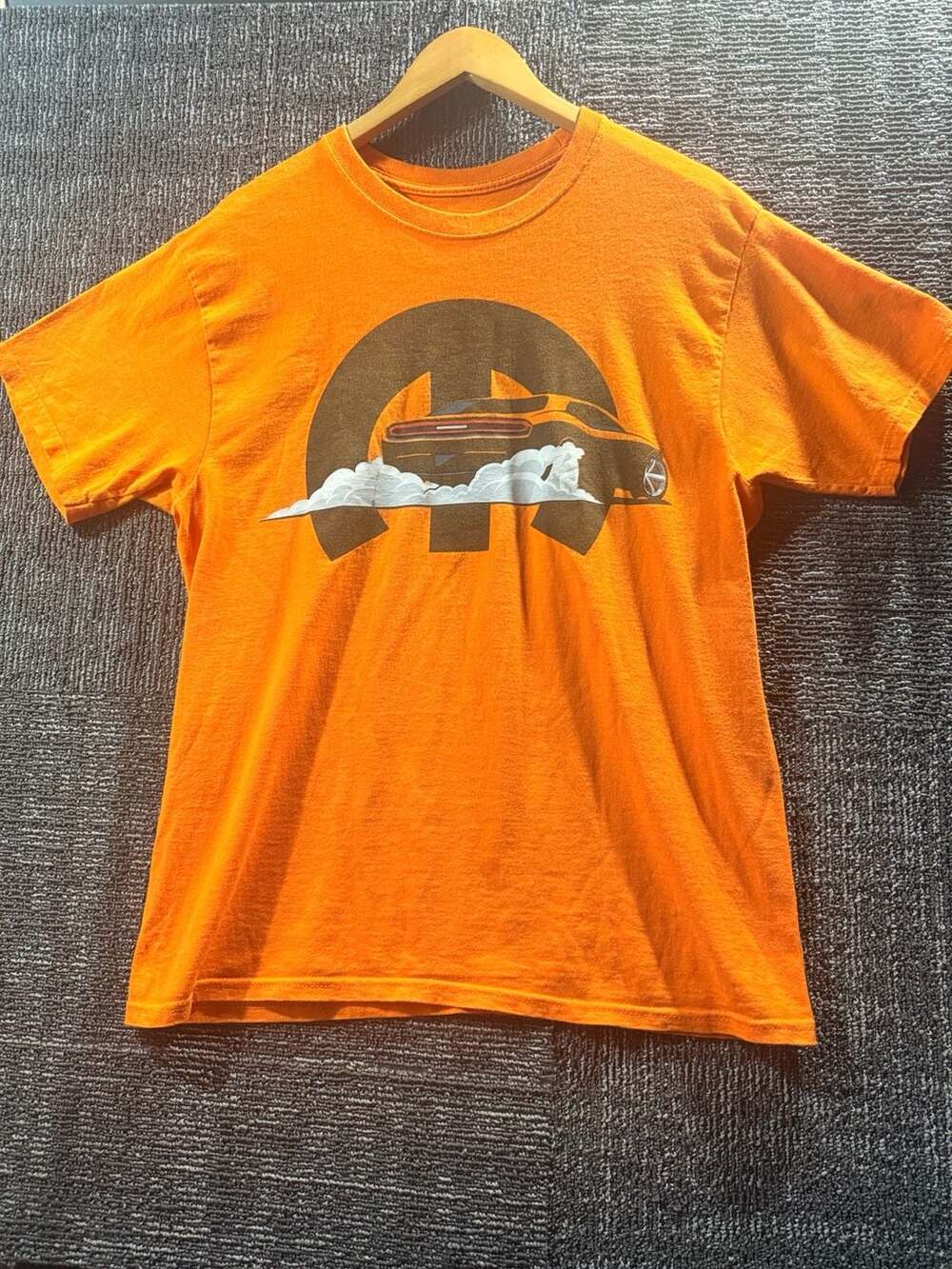 Dodge Challenger Mopar Burnout Graphic T-Shirt Orange Hanes Tagless Medium